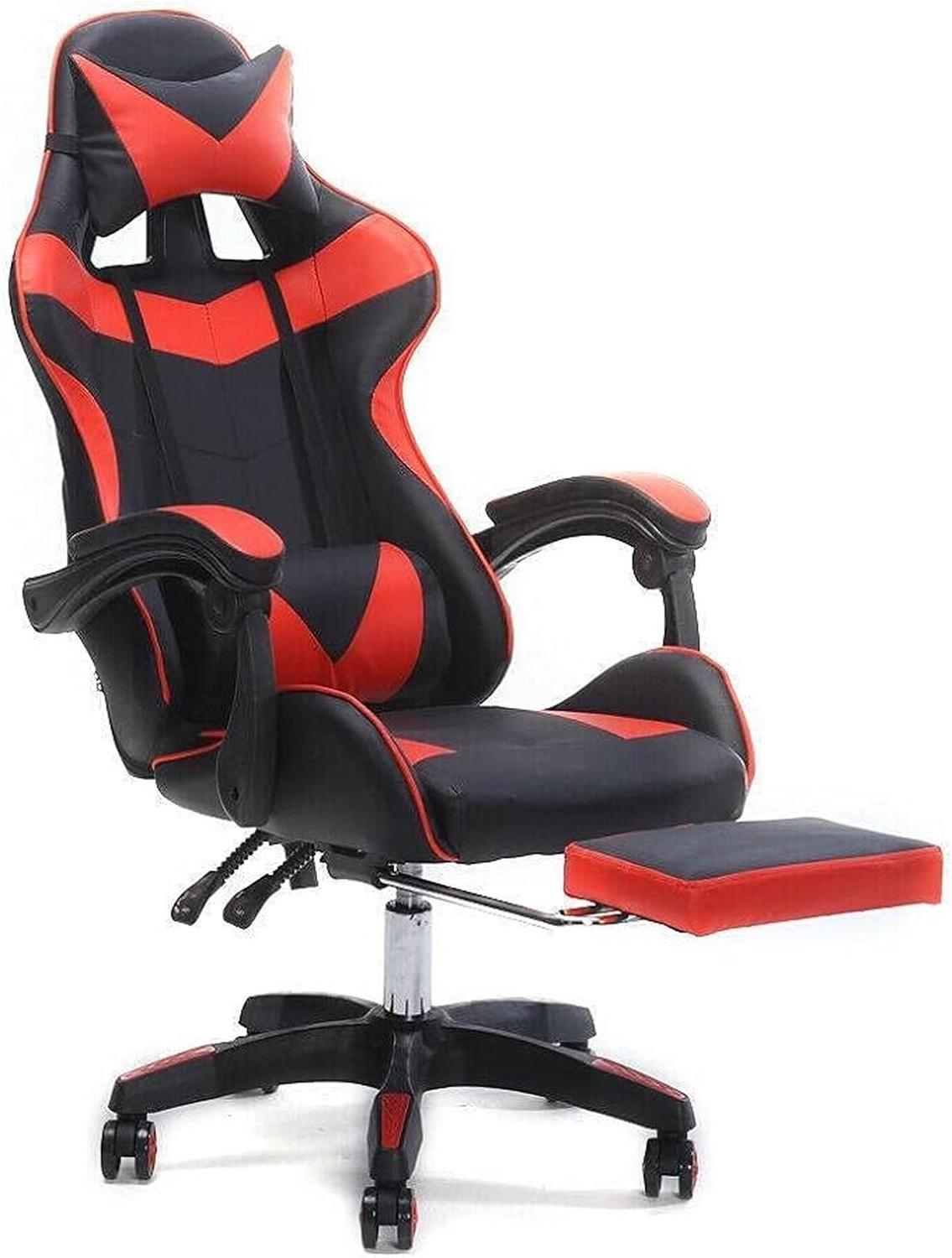 Silla Gamer Ergonómica Reclinable con Reposapiés Roja-1