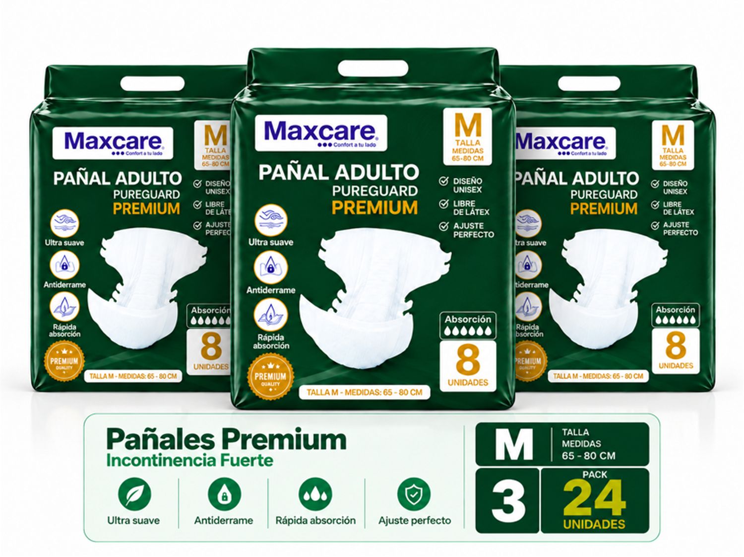 Pack 3 Pañal Adulto Maxcare Premium Talla M - 24 Unidades-1