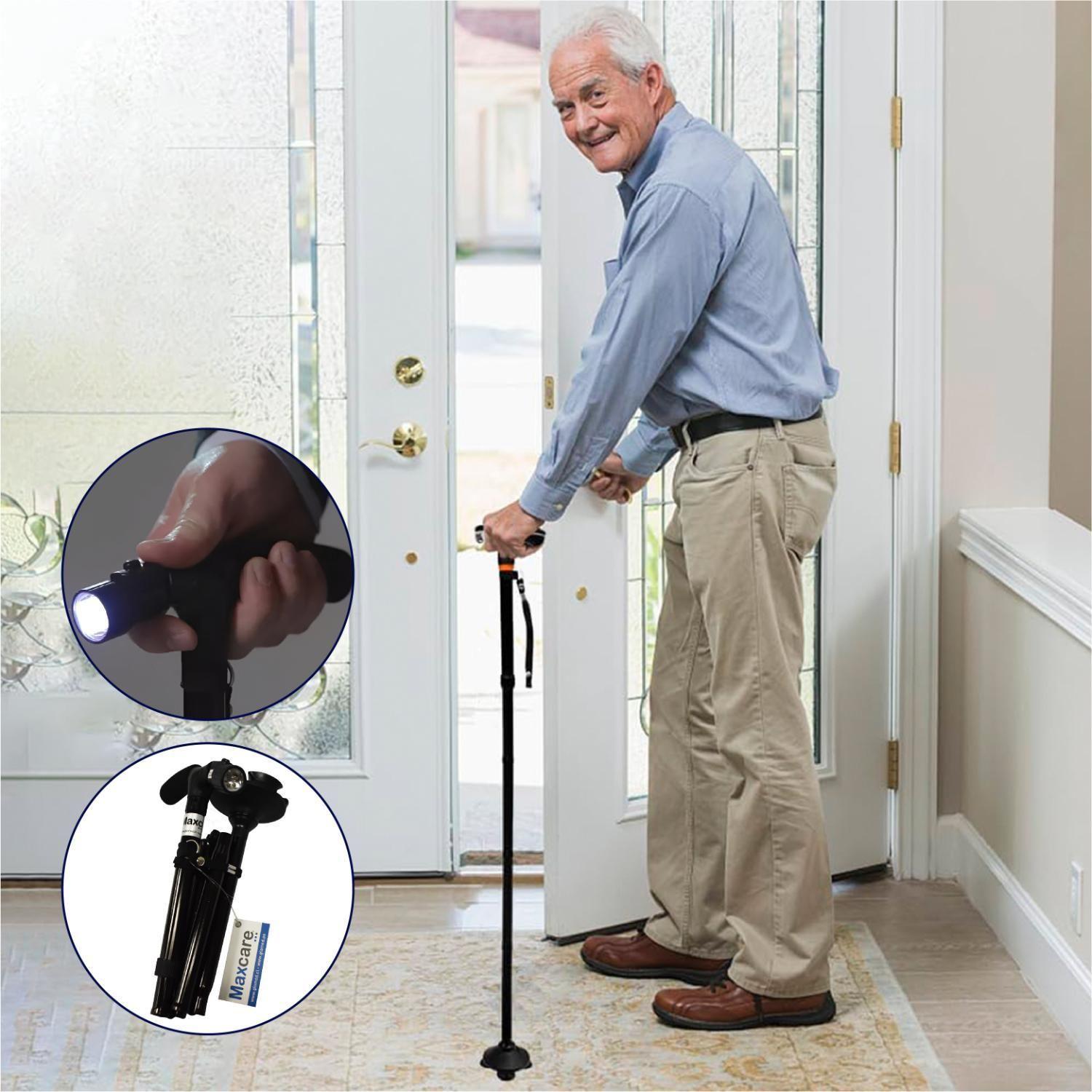 Baston Plegable Negro Con Luz-3