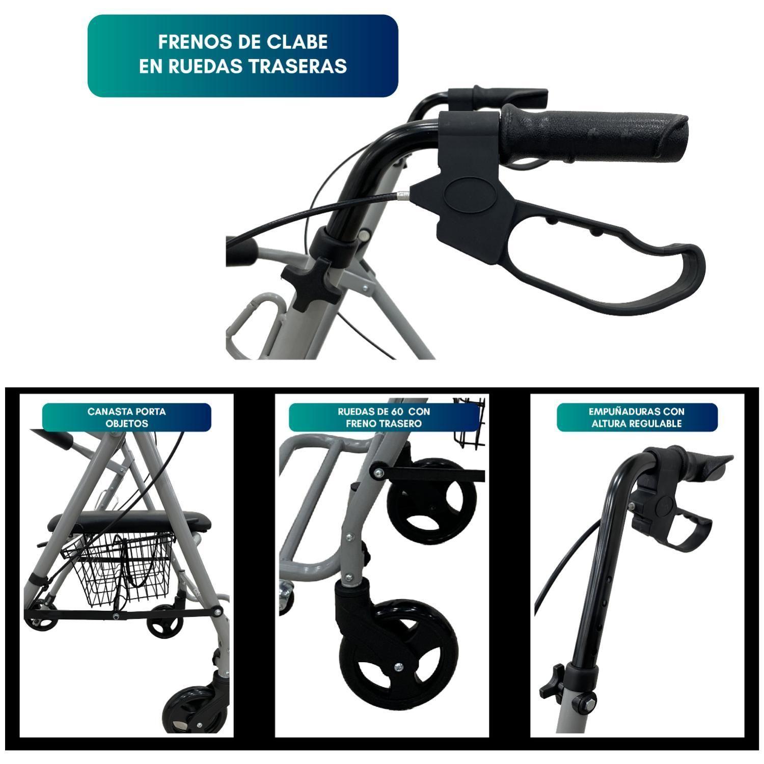 Andador Burrito Ortopédico Asiento y Rueda Delantera Gris-8