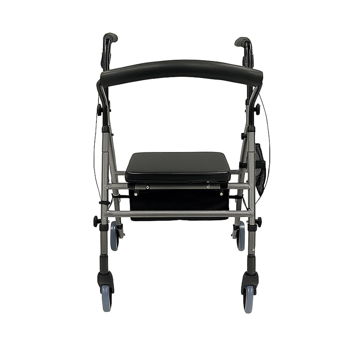 Andador Burro Ortopédico 4 Ruedas Asiento Y Canasto Gris-4