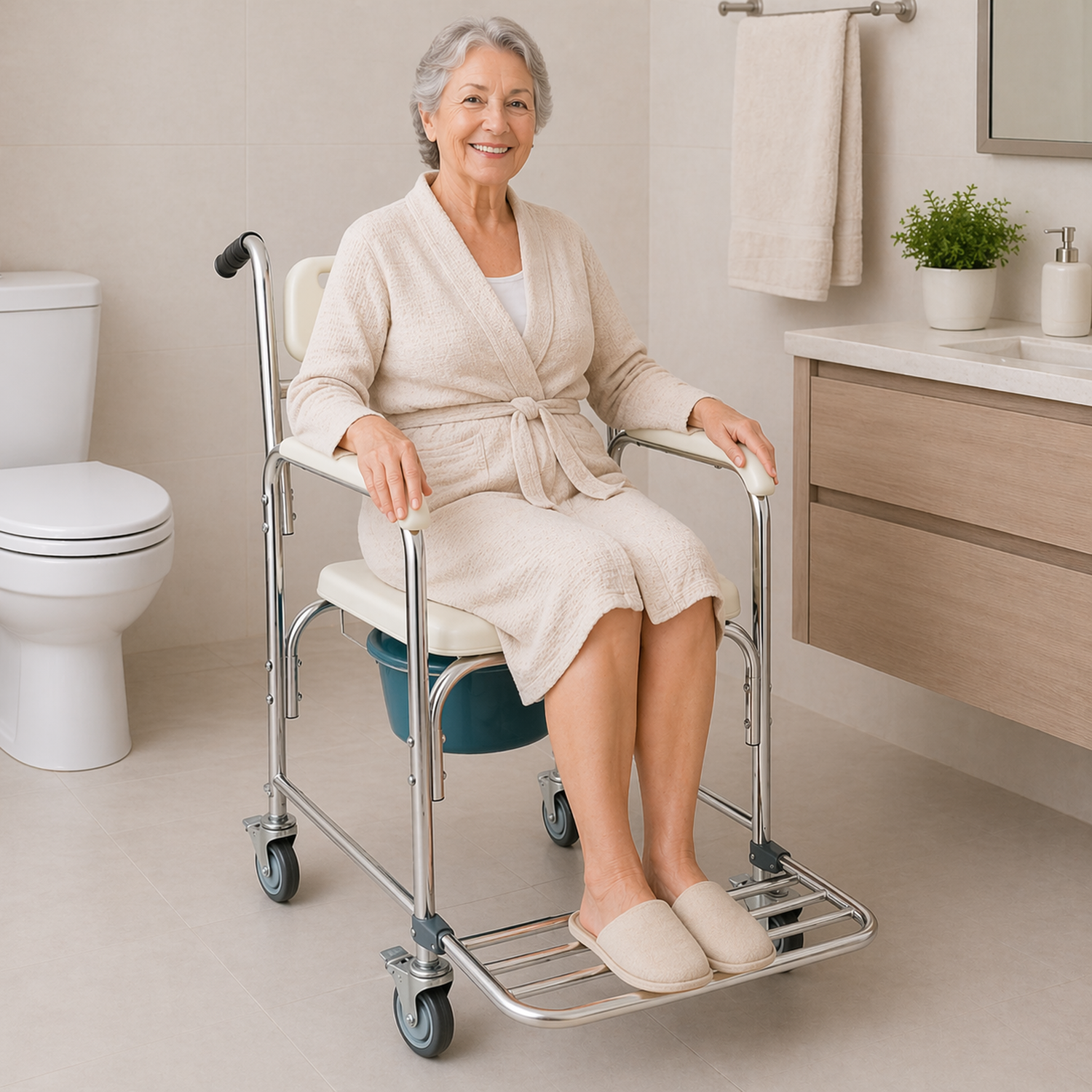 Silla De Baño Con Ruedas y Reposapiés 3 En 1-1