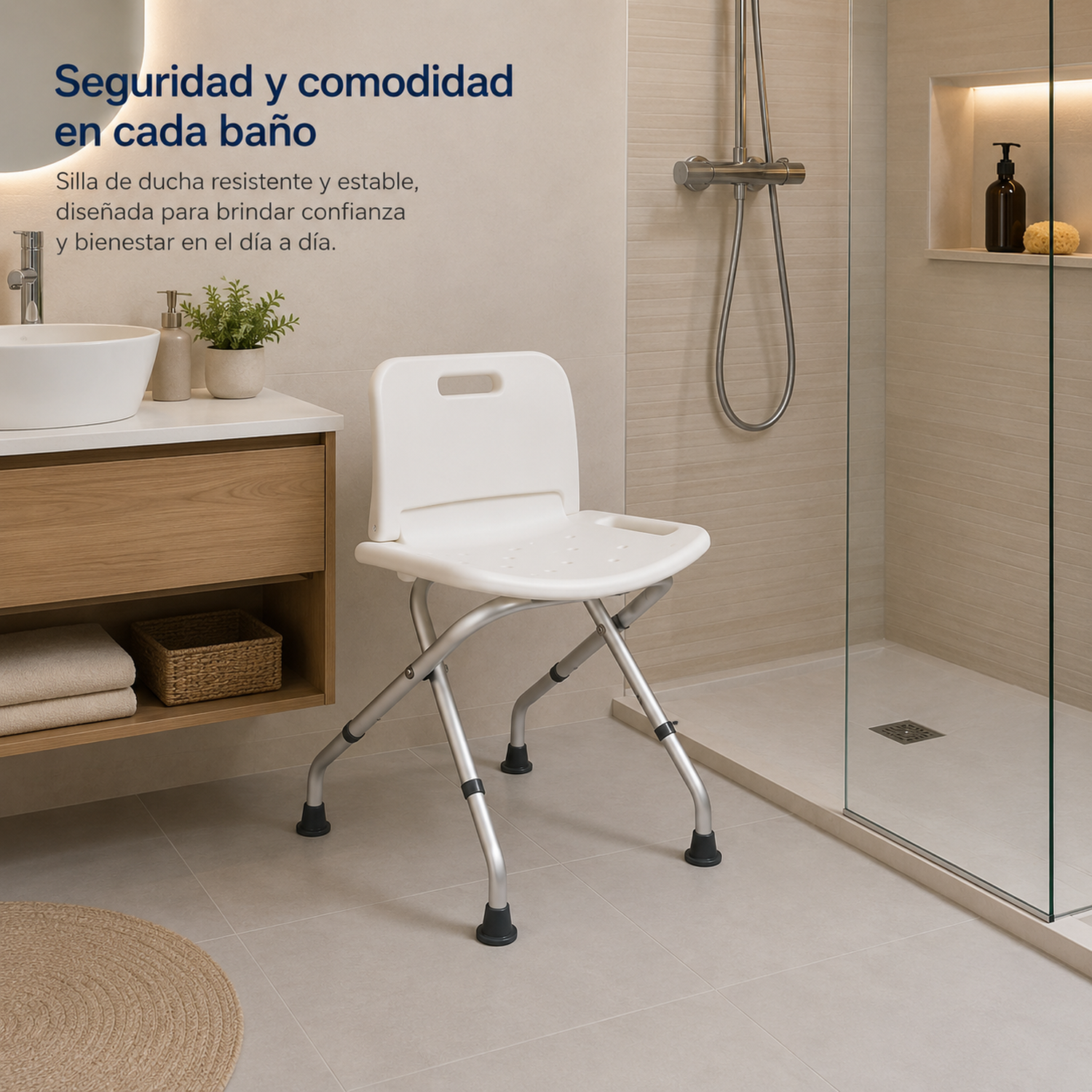 Silla De Ducha Baño Plegable Con Respaldo-3