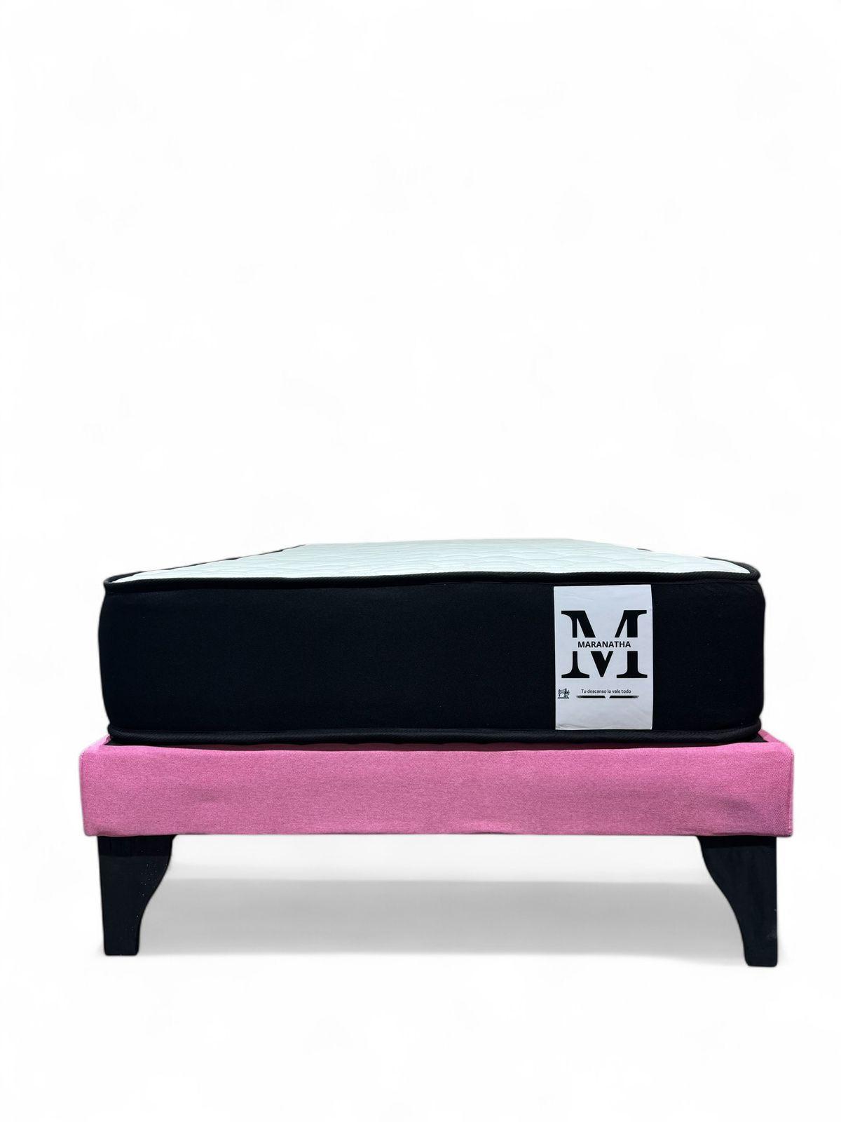 Cama plaza y media europea 1.5 base + respaldo + colchon rosado-3