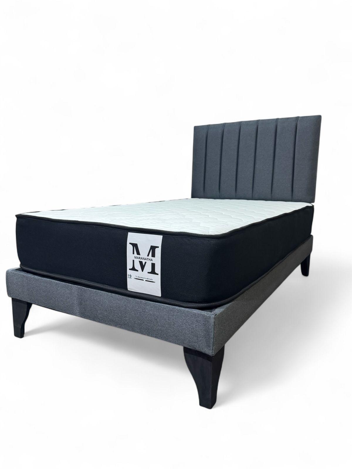 Cama plaza y media europea 1.5 base + respaldo + colchon gris-2