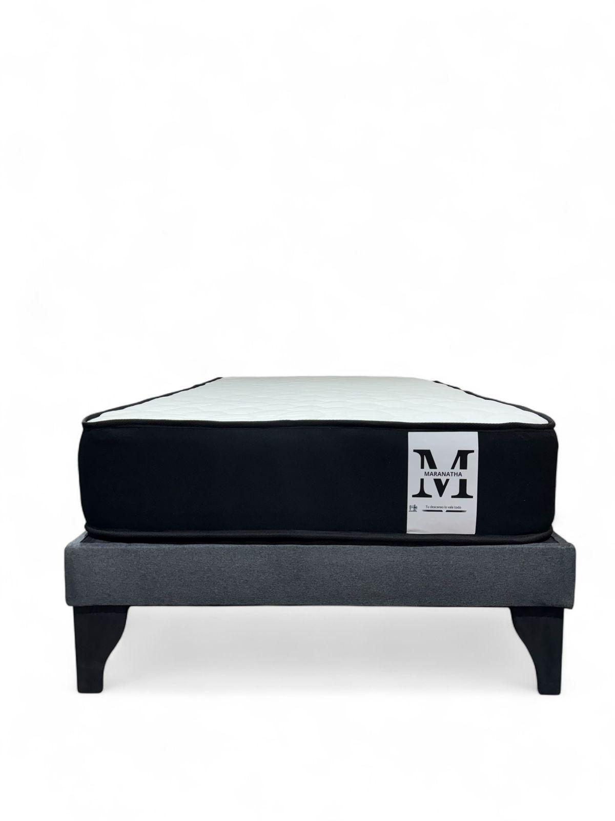 Cama plaza y media europea 1.5 base + respaldo + colchon gris-3