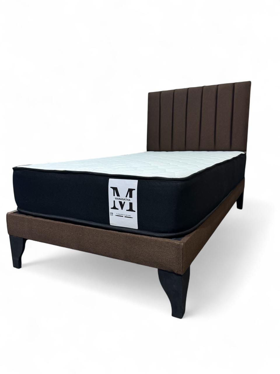 Cama plaza y media europea 1.5 base + respaldo + colchon marron-2