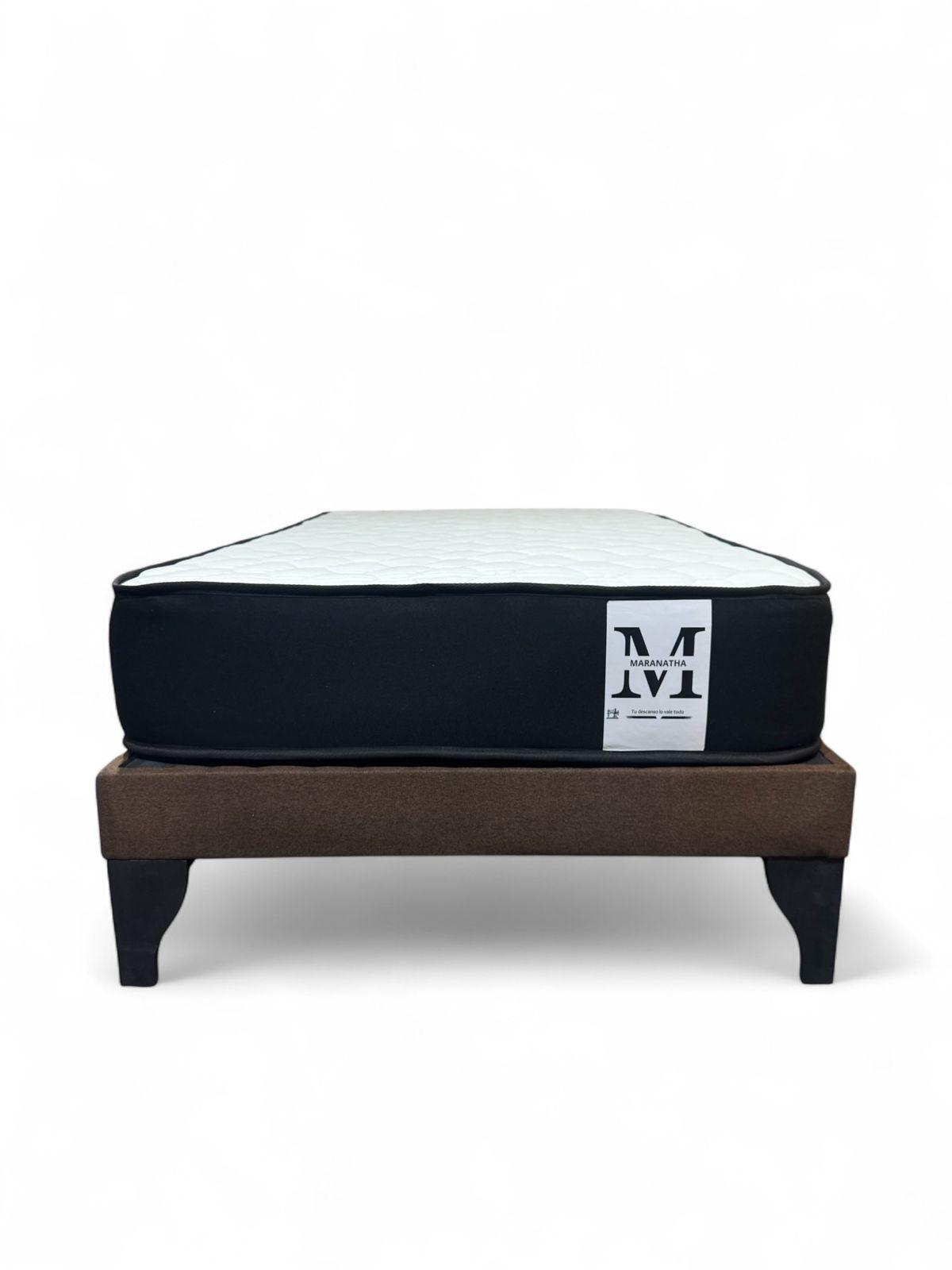 Cama plaza y media europea 1.5 base + respaldo + colchon marron-3