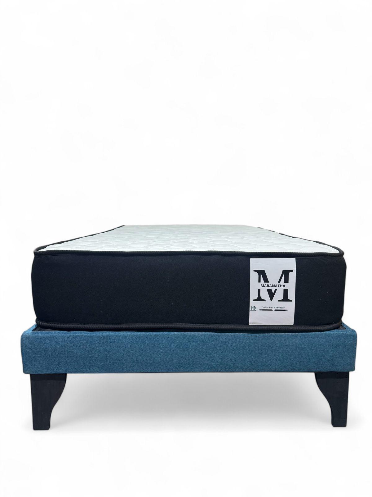 Cama plaza y media europea 1.5 base + respaldo + colchon azul petroleo-3