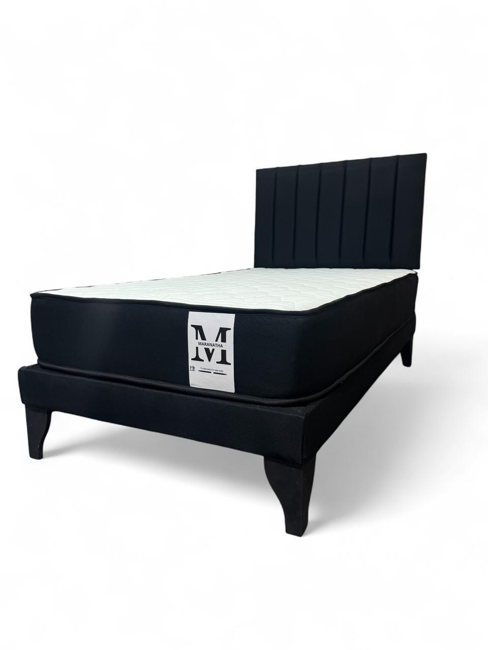 Cama plaza y media europea 1.5 base + respaldo + colchon negro-2