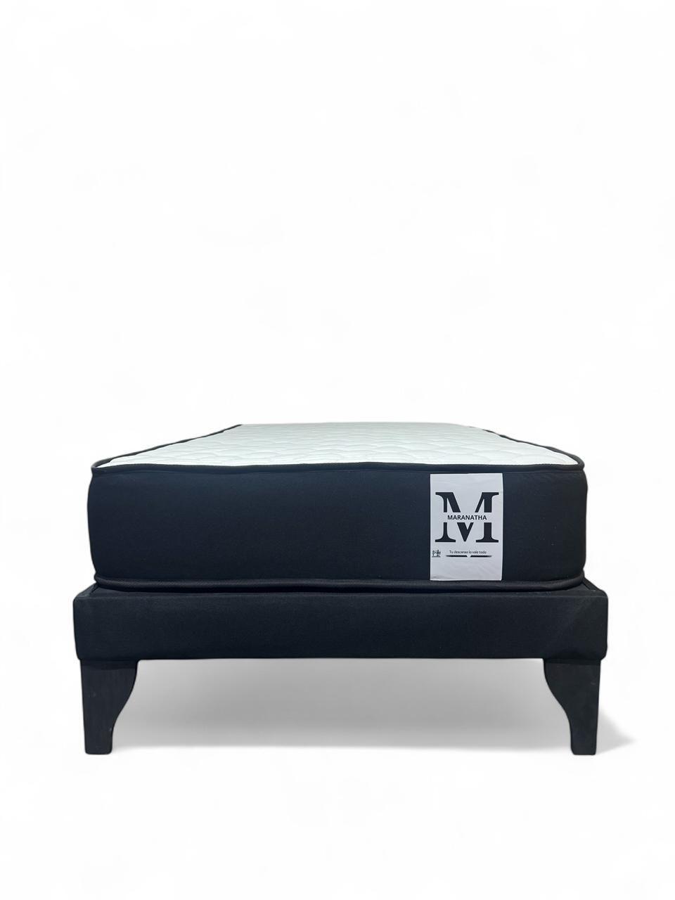 Cama plaza y media europea 1.5 base + respaldo + colchon negro-3