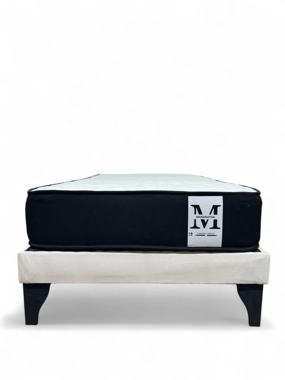 Cama plaza y media europea 1.5 base + respaldo + colchon beige-3