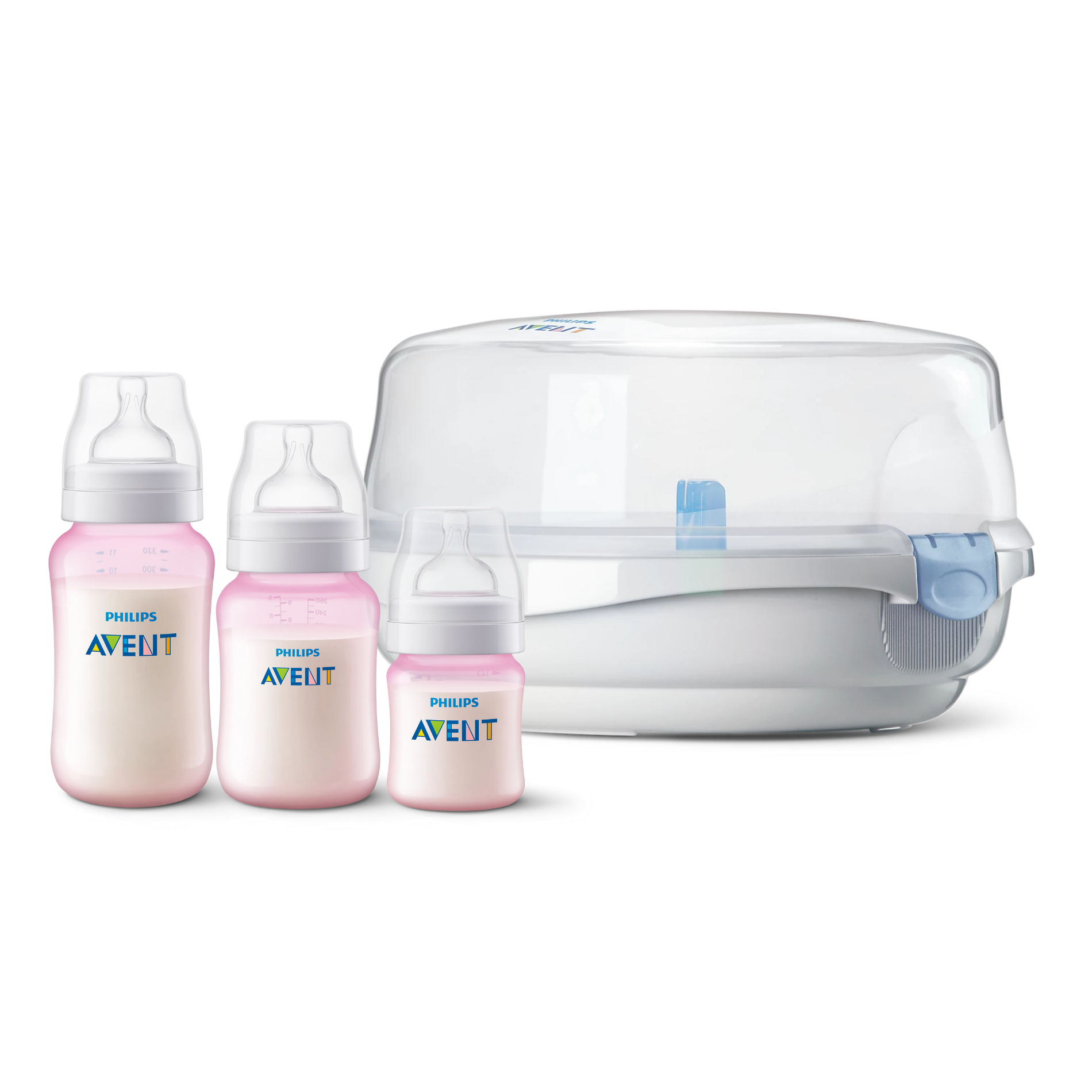 Set Esterilizador a vapor para microondas + 3 Mamaderas Pink-Blue-0