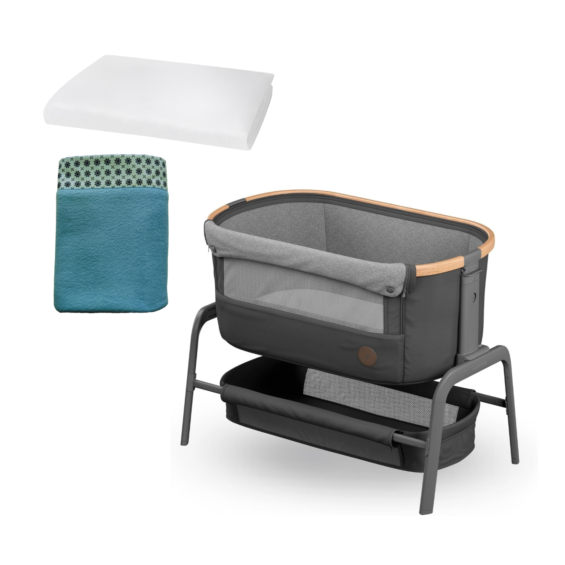 Cuna Colecho Lora Essential Grey -Cojin y Manta Proteccion-0