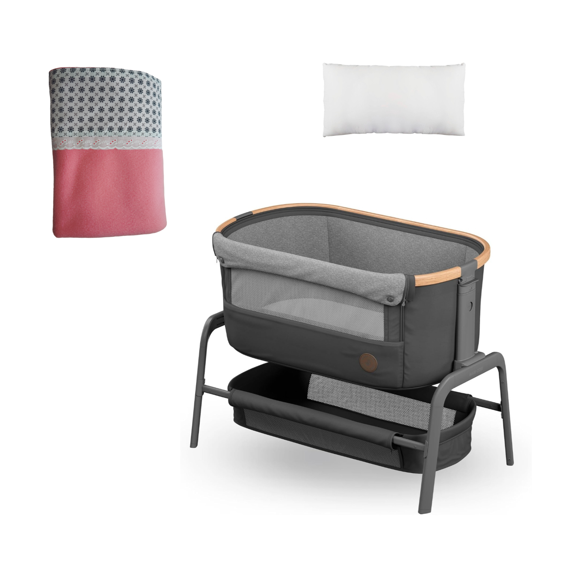 Cuna Colecho Lora Essential Grey -Cojin y Manta Proteccion-0