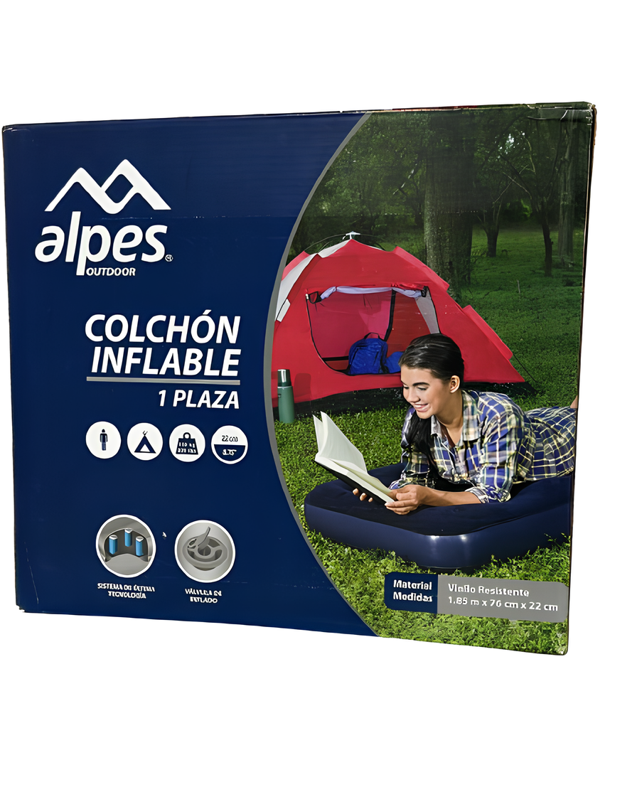 Colchón inflable Alpes Outdoor 1 Plaza 185x76x22 cm-2