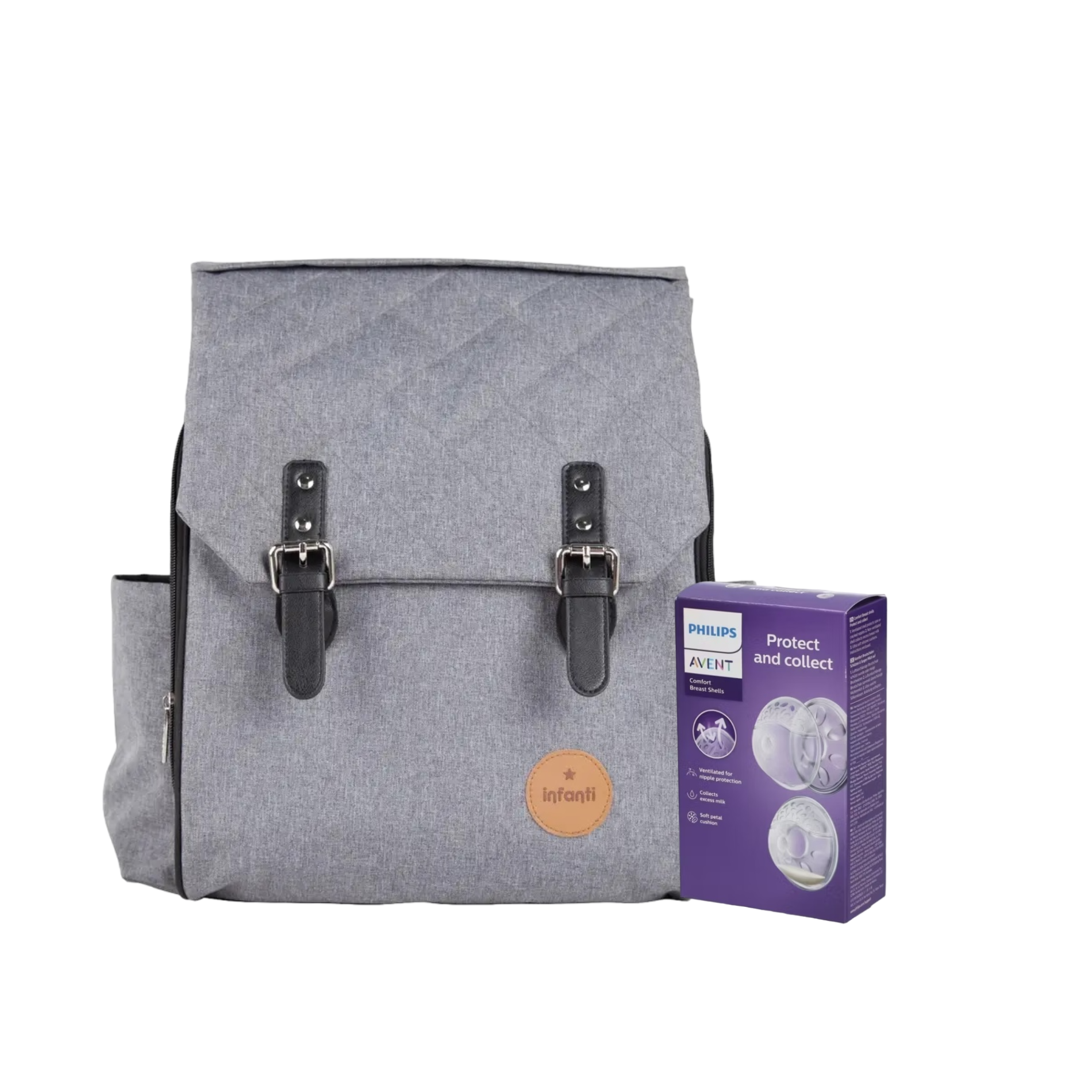 Pack Mochila maternal Aspen gris + Amapolas de pezón-0