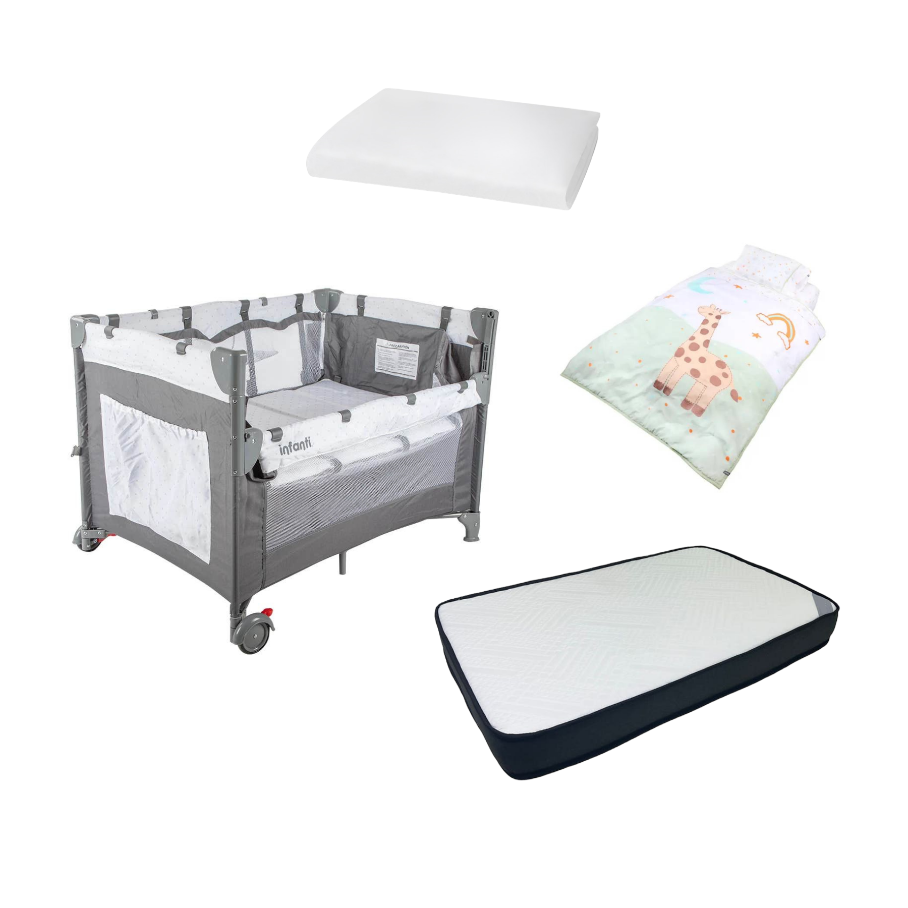 Cuna más Colchón espuma -Protector Playard Always Together Marengo Cobertor Jirafa-0