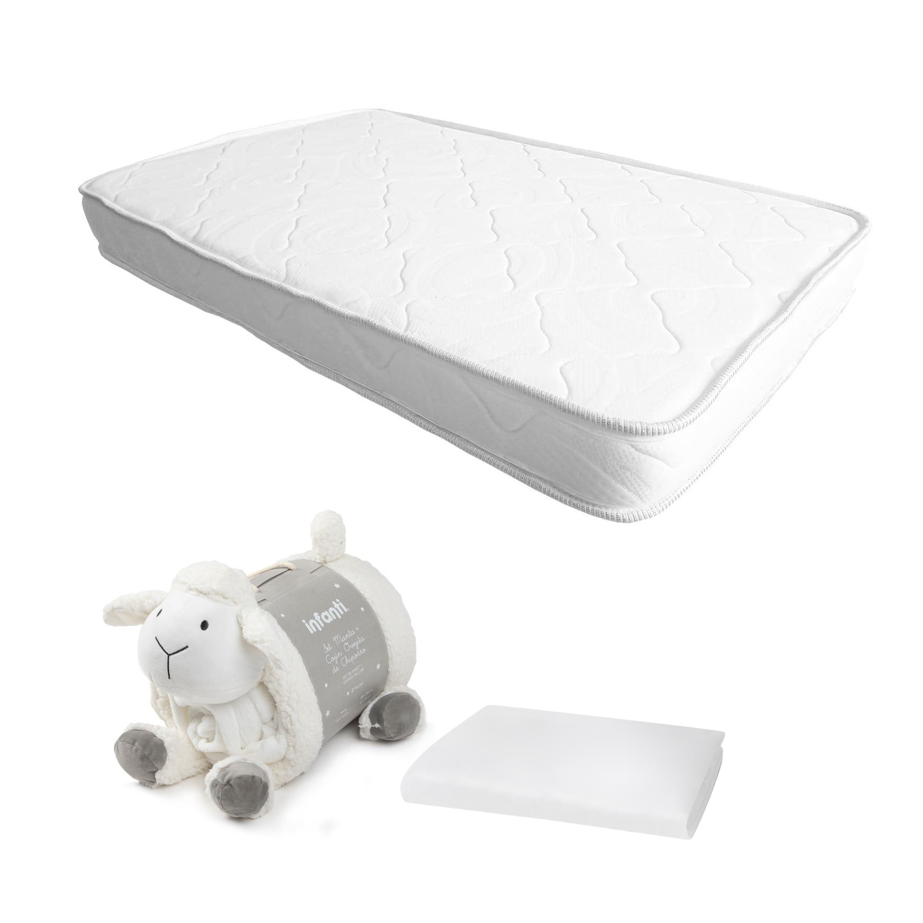 Colchón Espuma 107x67cm mas protector CIELO-LUNA-NUBE mas manta oveja-0