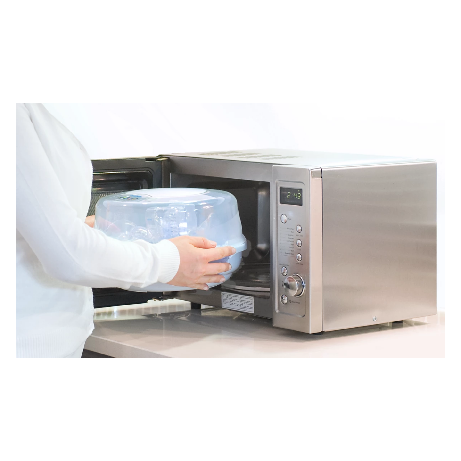 Esterilizador a vapor para microondas + 3 Mamaderas Transluidas-7