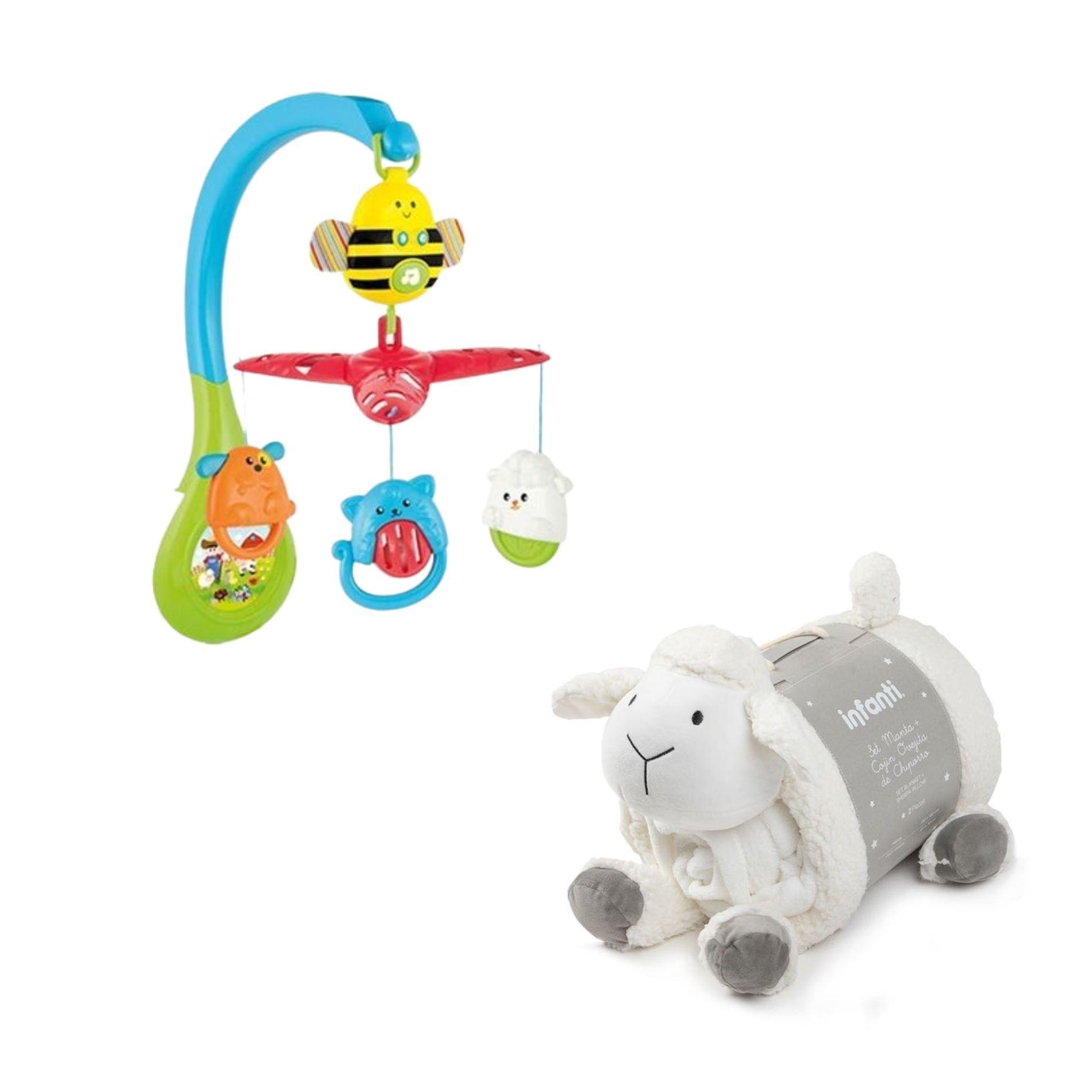 Móvil de abeja 3 en 1 más Manta de apego Oveja-0