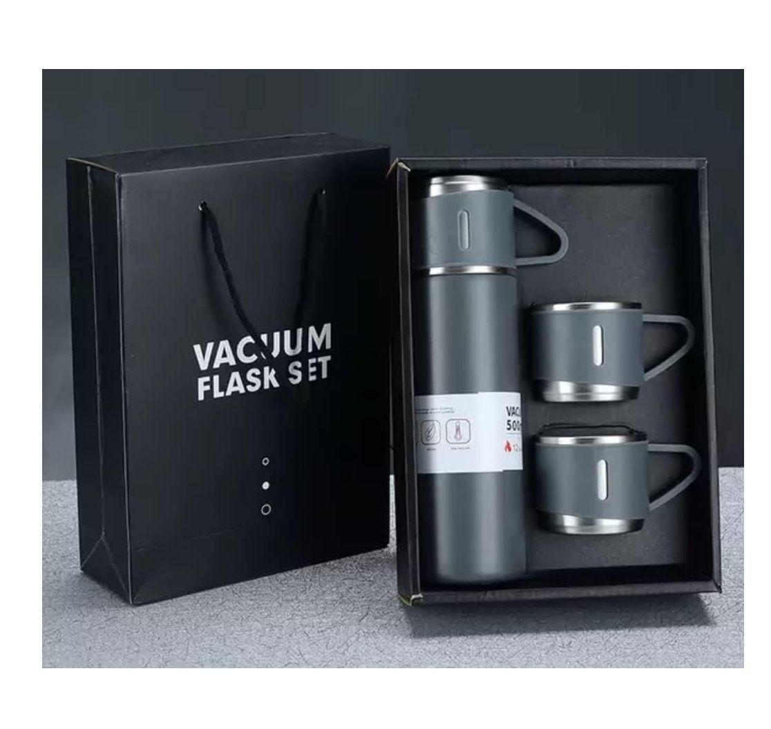 Pack Set super lonchera - termo con 3 tazas gris y cucharas-1