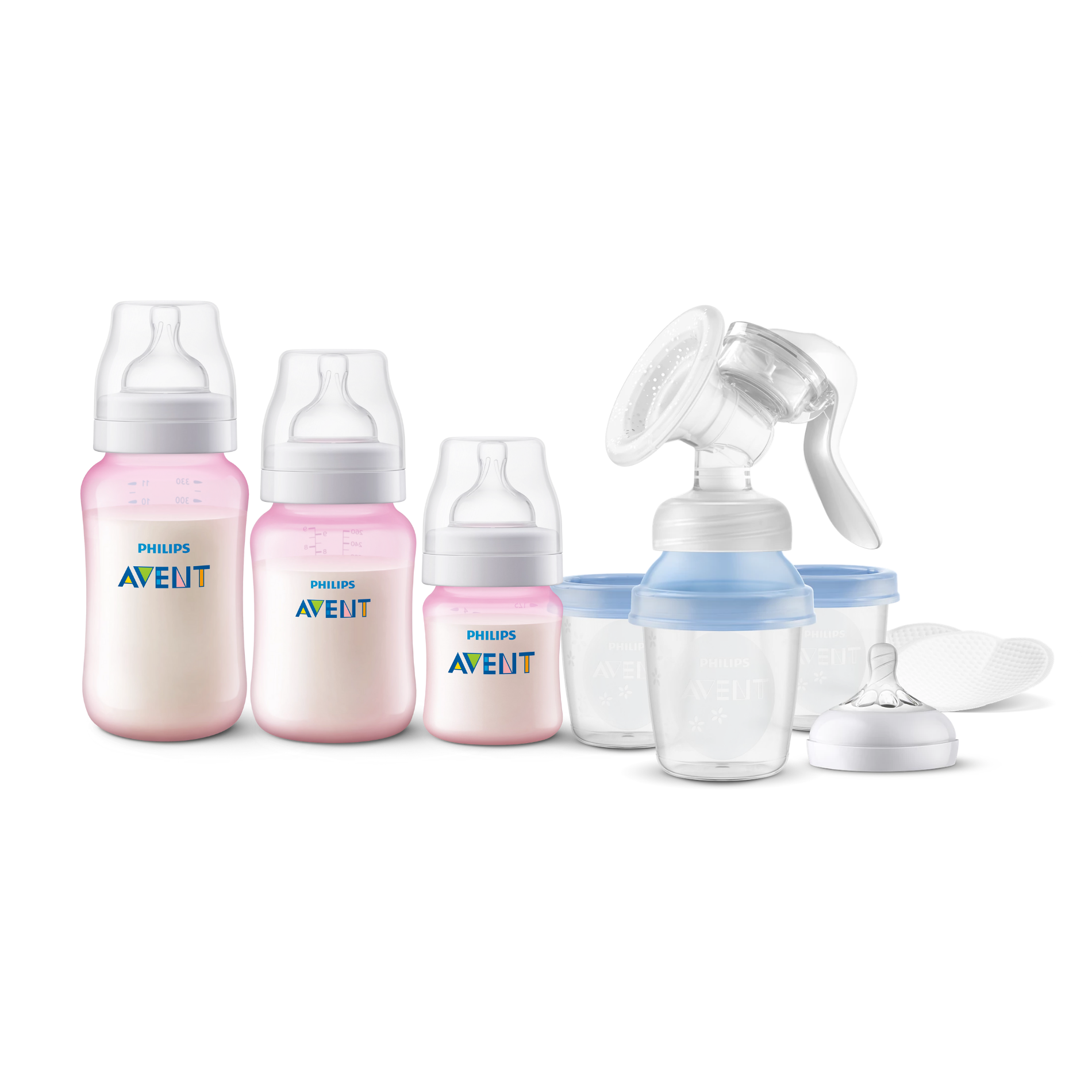 Pack Extractor de leche manual Avent + Set de 3 mamaderas Pink-Blue-0