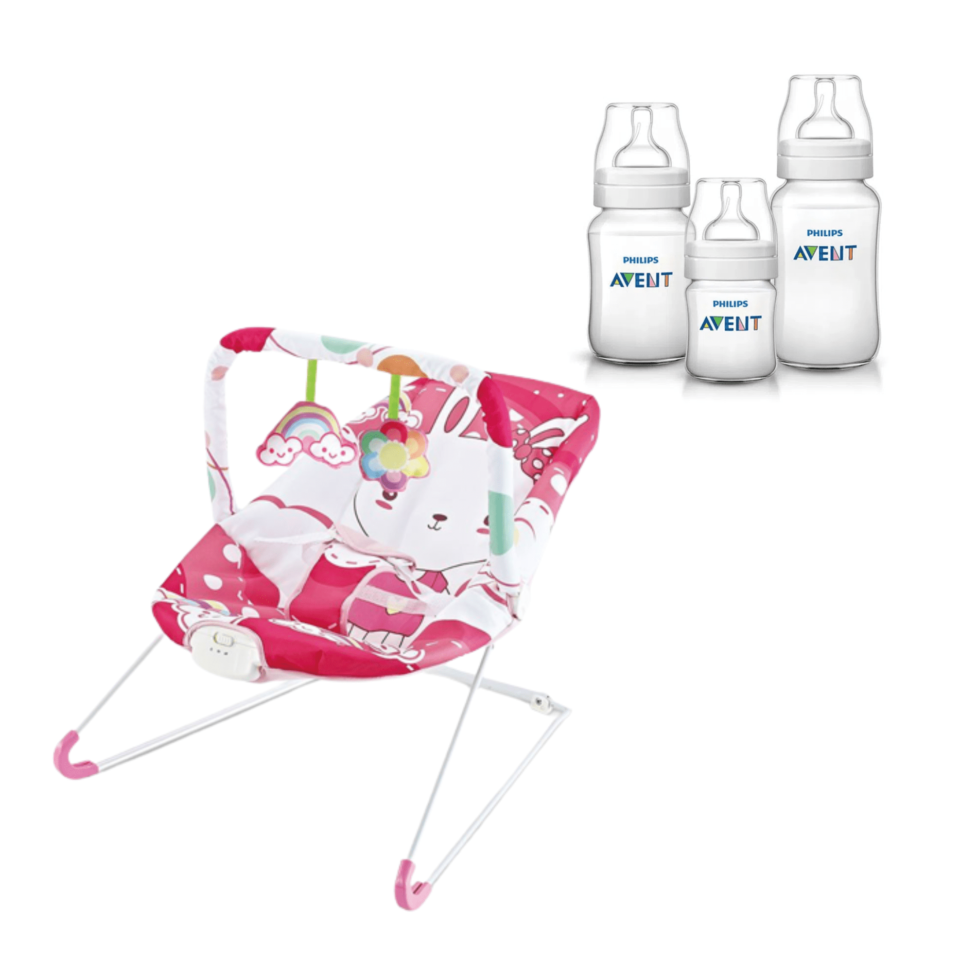 Silla Mesedora Rosada más 3 Mamaderas Anti Colic-0