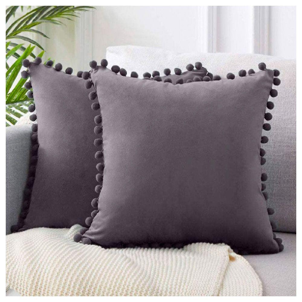 Pack 2 Funda De Cojin Terciopelo Velvet Con Pompon-0