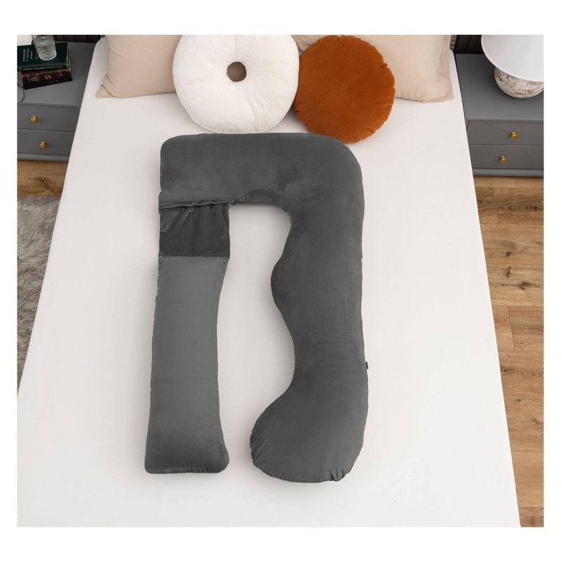 Almohada Maternal con Funda Extra Suave Lavable y Espacio para Brazo Gris Oscuro-4