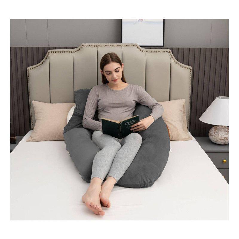 Almohada Maternal con Funda Extra Suave Lavable y Espacio para Brazo Gris Oscuro-6