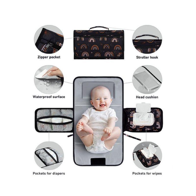 Bolso Mudador Portátil Cambiar Pañales Bebé Negro-2