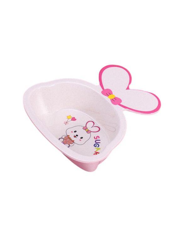 Set de Platos para Comer de Bambú para Bebé, Diseño Conejito Rosado-2