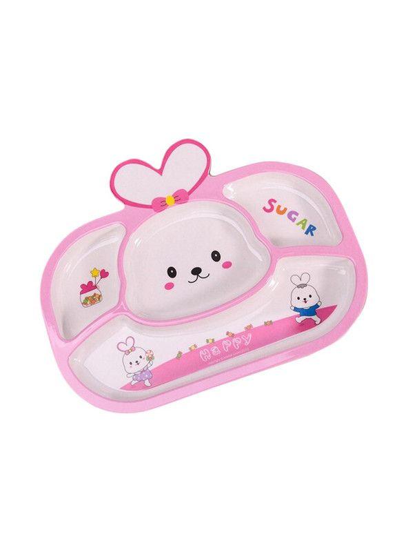 Set de Platos para Comer de Bambú para Bebé, Diseño Conejito Rosado-3