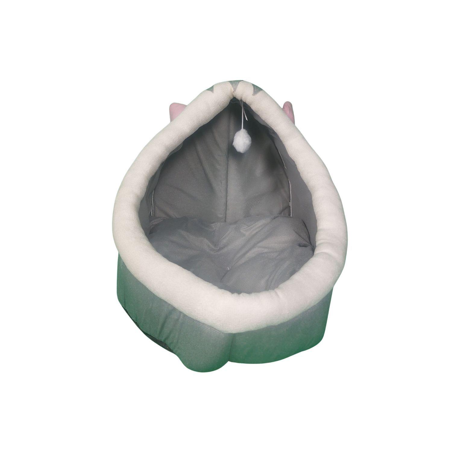 Casa Cama Suave para Gatos con Juguete Colgante Gris-3
