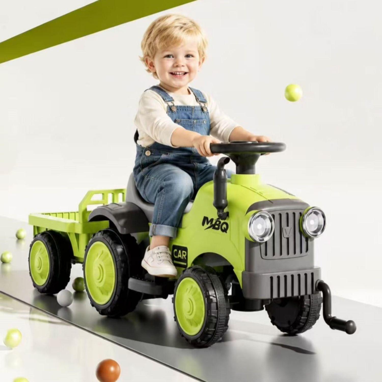 Tractor Correpasillos Andador con Remolque para Niños Verde-1