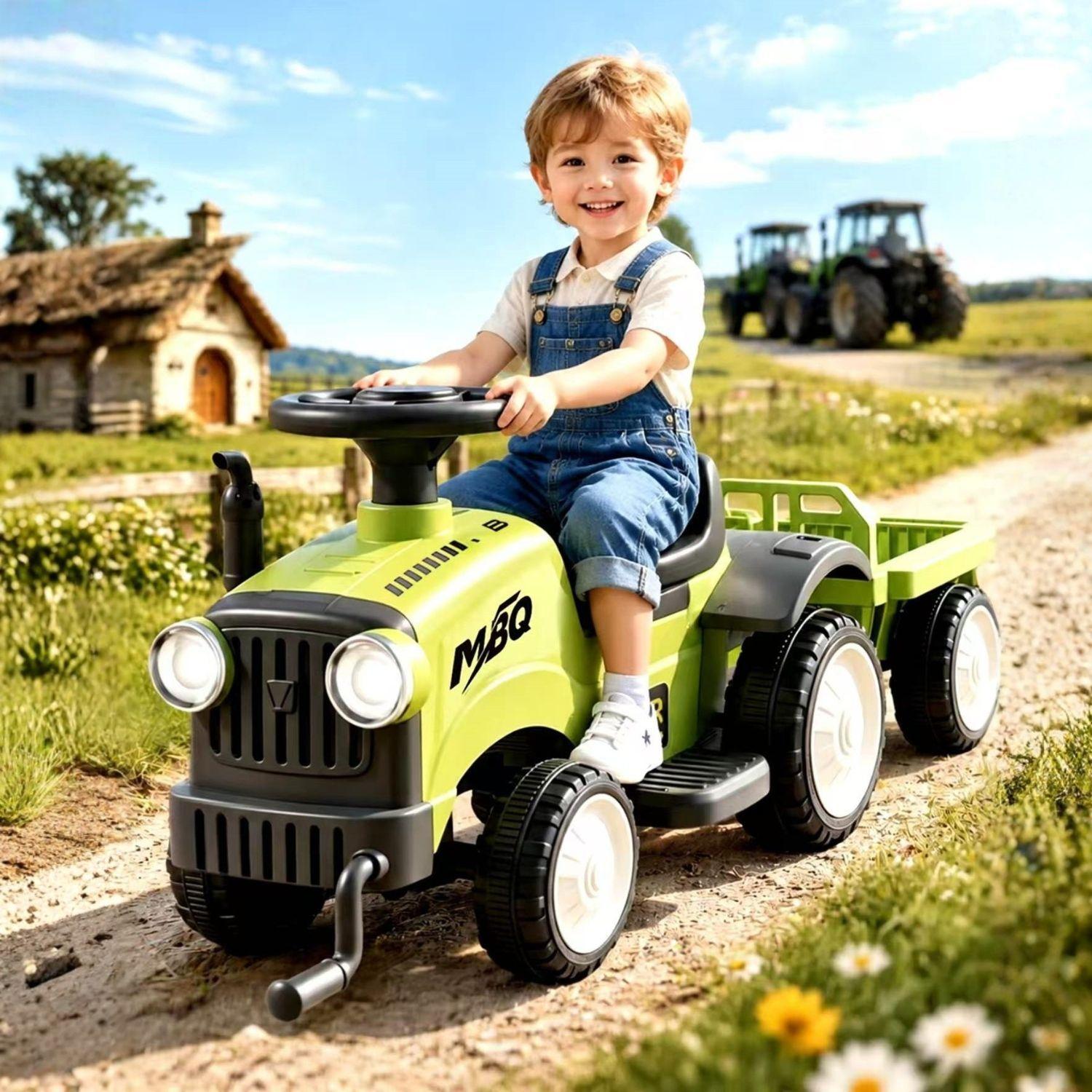Tractor Correpasillos Andador con Remolque para Niños Verde-2