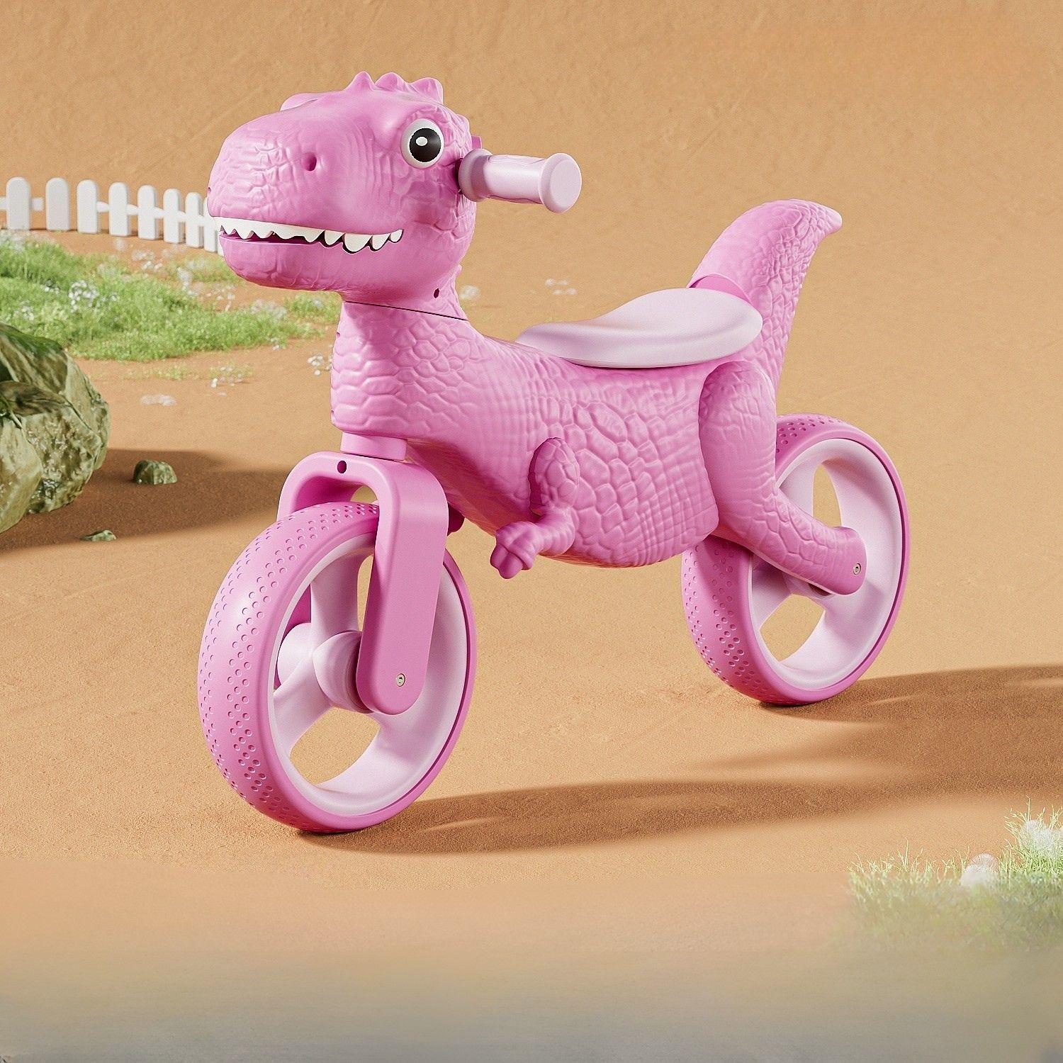 Bicicleta de Equilibrio y Aprendizaje Sin Pedales Dinosaurio T Rex Con Luces Y M sica Rosa-1