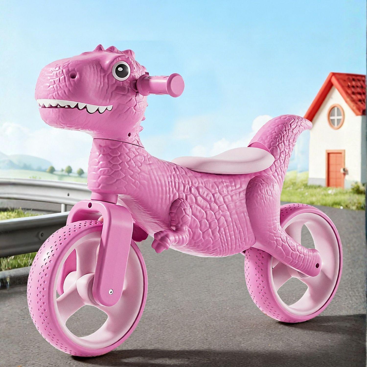 Bicicleta de Equilibrio y Aprendizaje Sin Pedales Dinosaurio T Rex Con Luces Y M sica Rosa-2