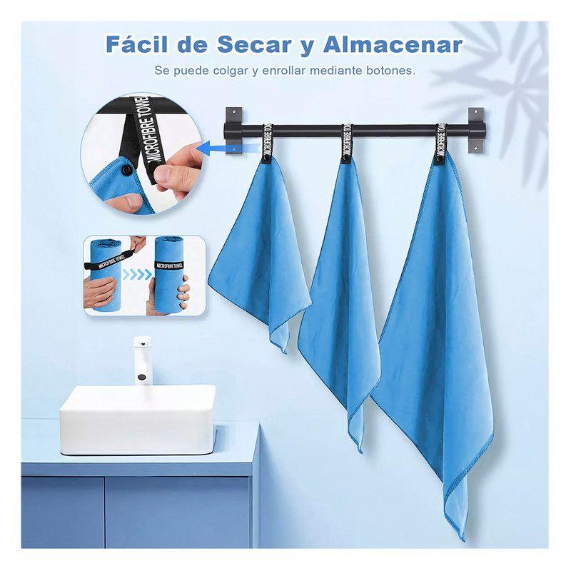 Toalla Microfibra de Deporte, Baño, Viaje, 3 Pcs Celeste-4