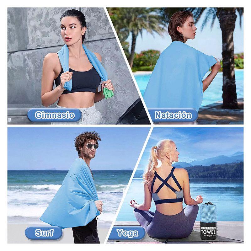 Toalla Microfibra de Deporte, Baño, Viaje, 3 Pcs Celeste-5