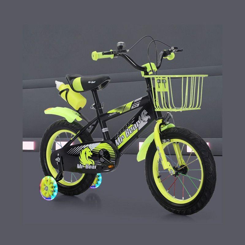 Bicicleta Aro 14 con Cesta, Ruedas Luces y Botellón de Agua Verde-2