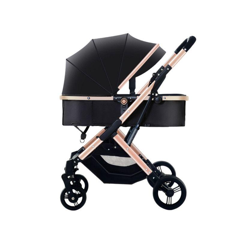 Coche Cuna Paseo de Lujo Plegado Automático con Marco de Aluminio y Asiento Reclinable Negro-0