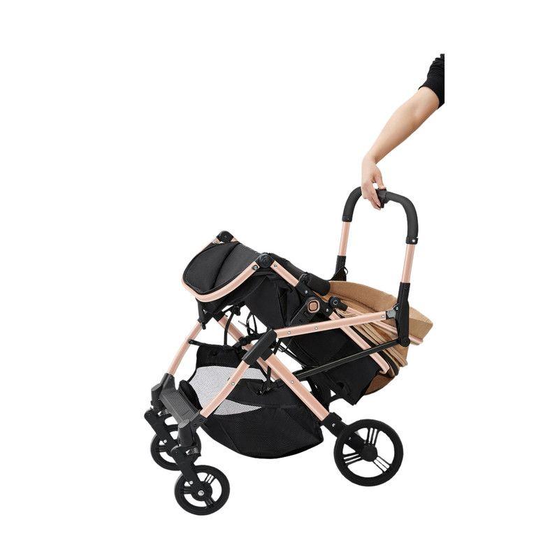 Coche Cuna Paseo de Lujo Plegado Automático con Marco de Aluminio y Asiento Reclinable Negro-4