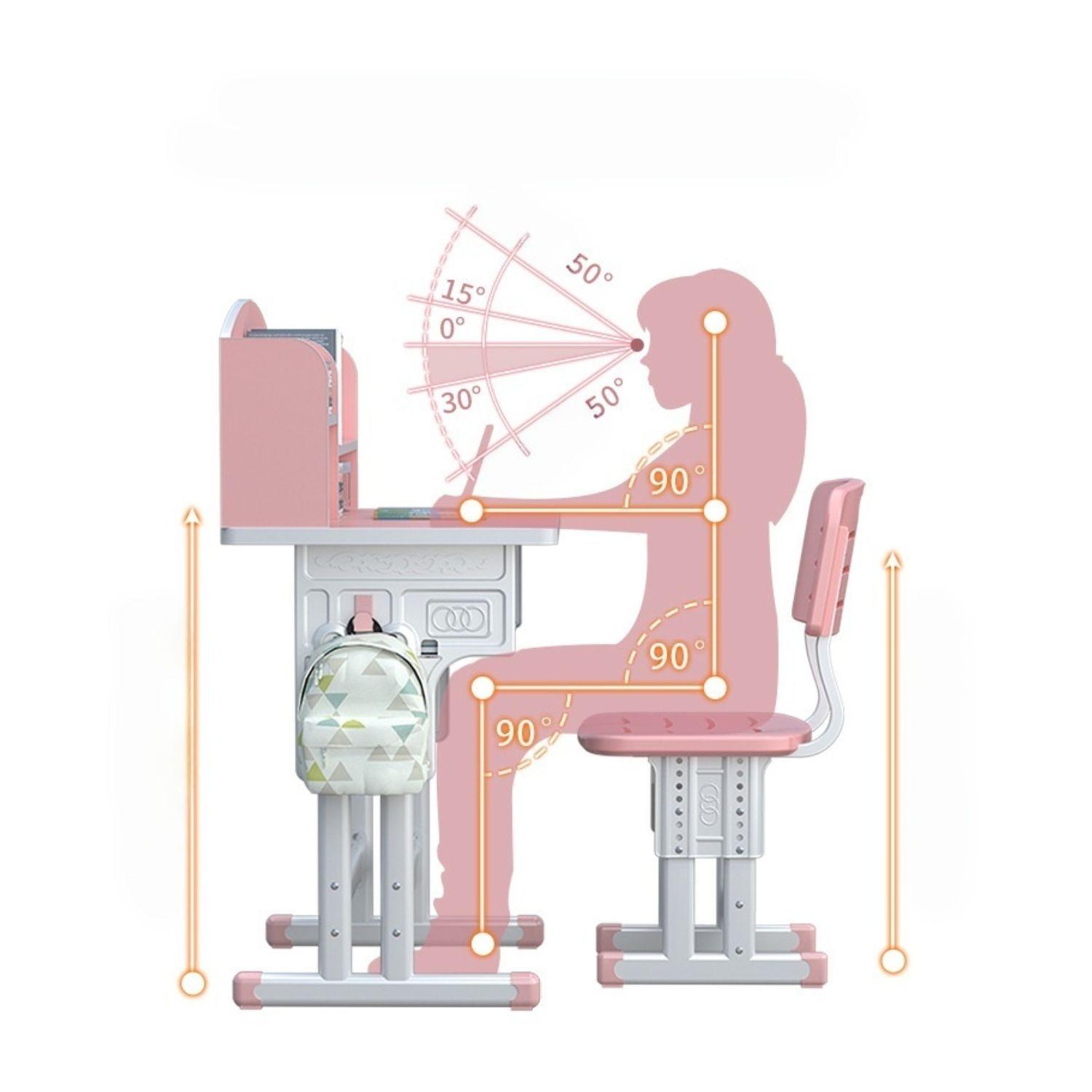 Set De Escritorio Y Silla Infantil Altura Ajustable  Ultra Resistente Con Estantería Rosa-2