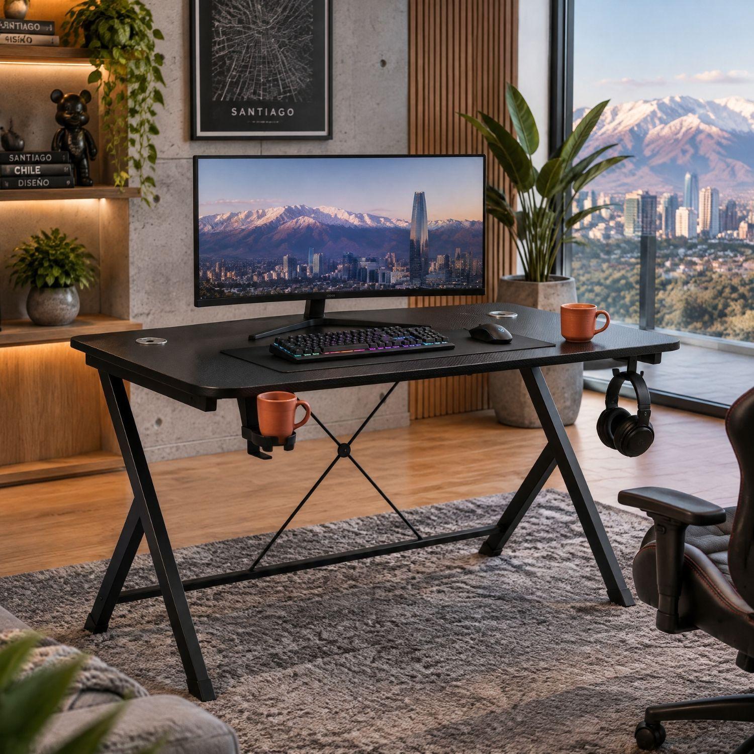 Escritorio Mesa Gamer Con Soportes Para Vaso Y Audífonos-9