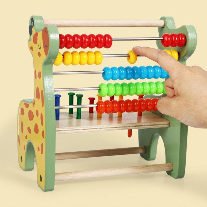 Juguete Didáctico Matemático Jirafa  Abaco En Madera y Cuentas de Colores-4