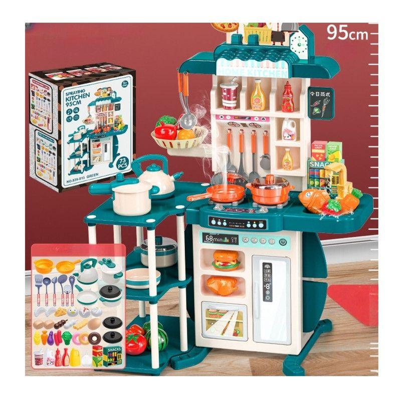 Cocina De Juguete Grande 95 Cm 73 Piezas Con Luz Y Sonido Verde-3