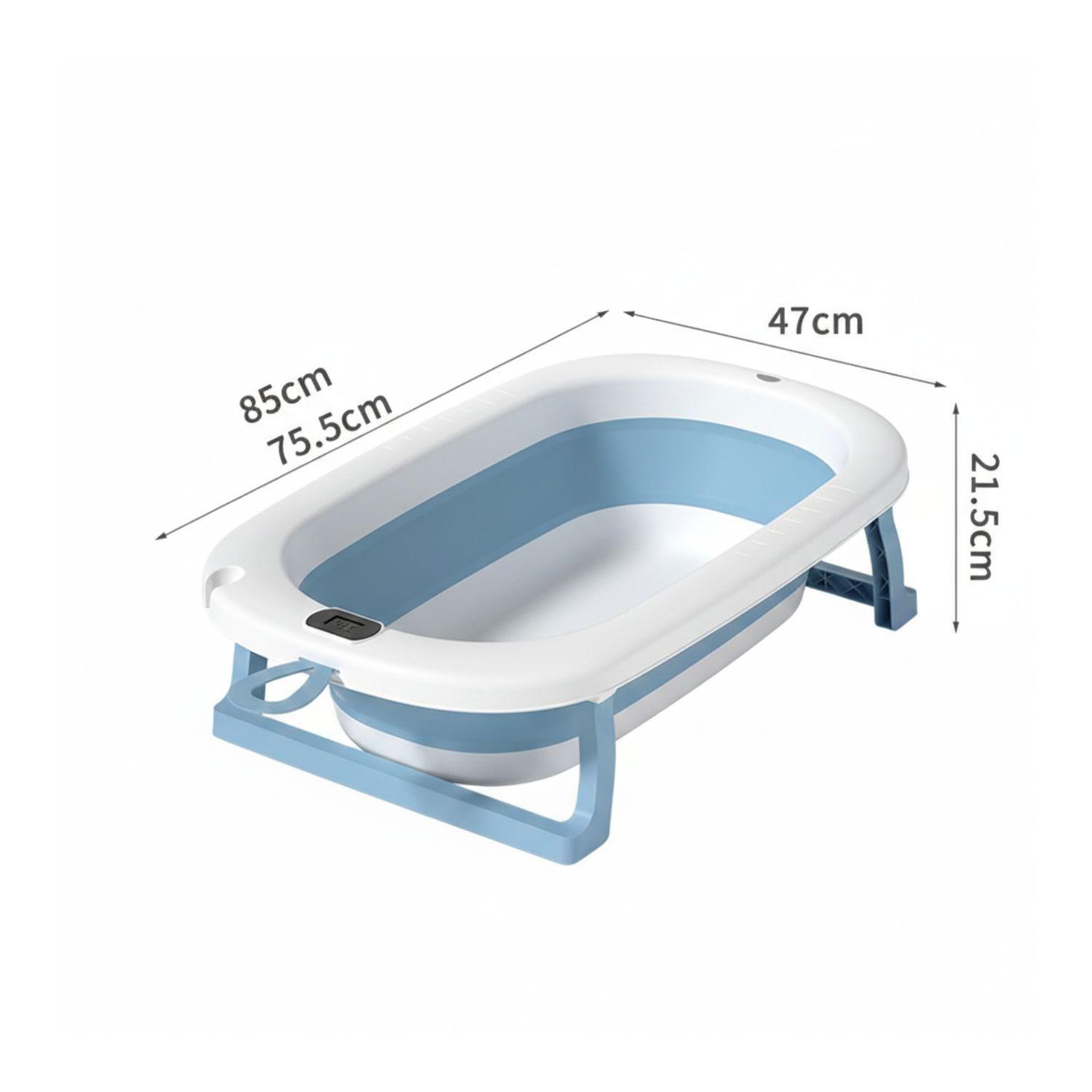 Tina Bañera Plegable Bebé con Termómetro Celeste y Cojín Estrella-2