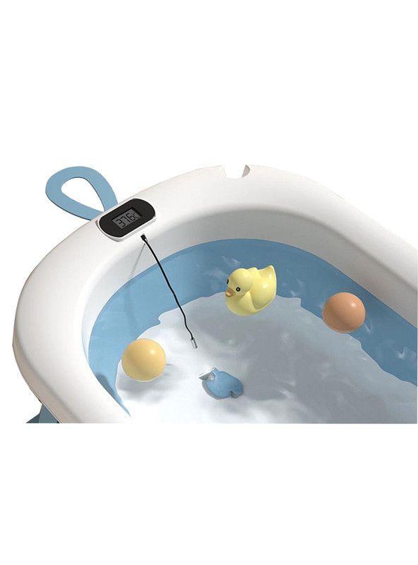 Tina Bañera Plegable Bebé con Termómetro Celeste y Cojín Estrella-4